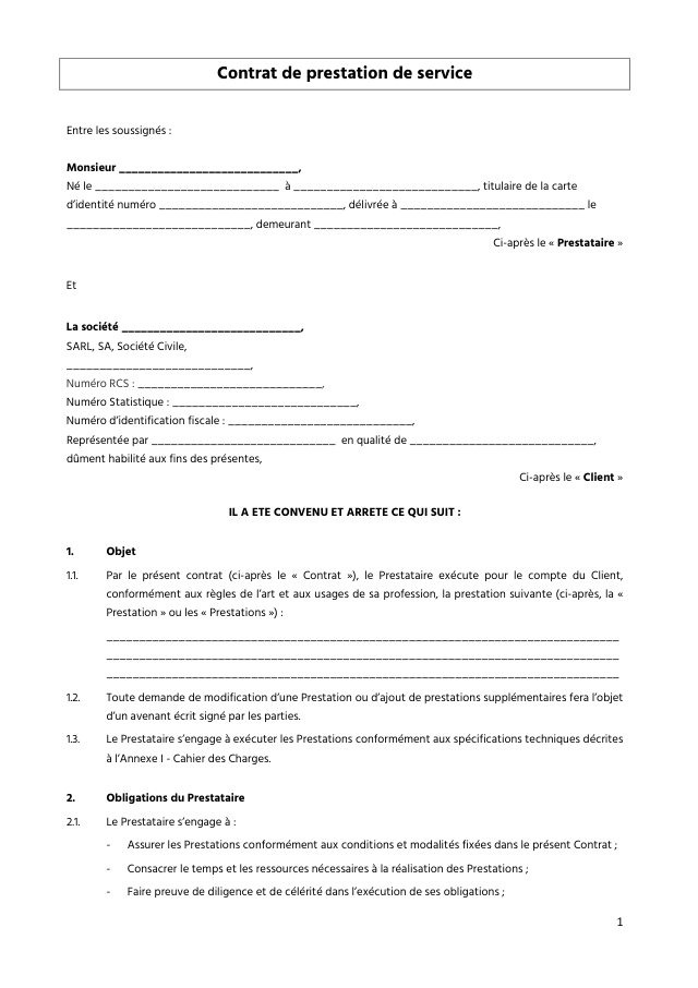 Aperçu du modèle : Prestation de services