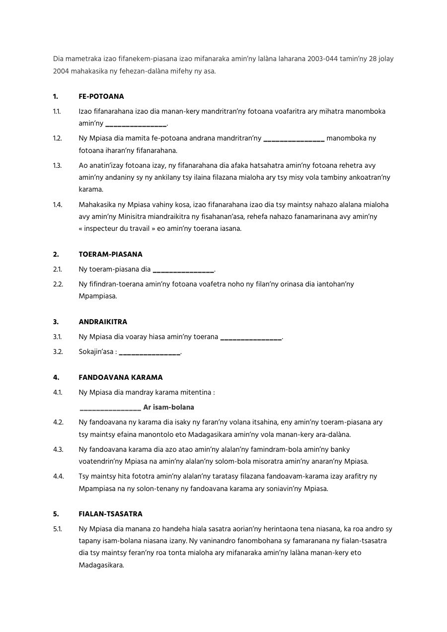 Extrait du modèle Contrat de travail CDD v.MG, page 1