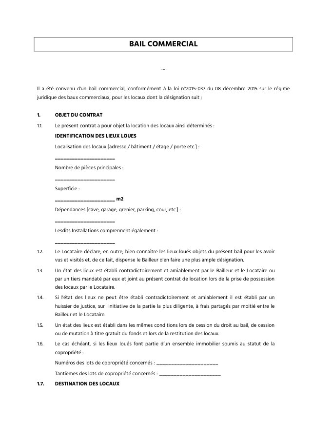 Aperçu du modèle : Bail commercial